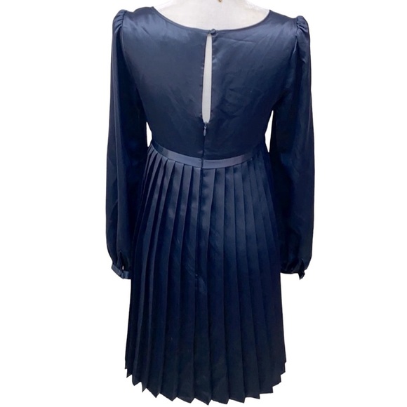 Max & Cleo Satin Navy Dress With Pleated Skirt - Picture 3 of 4